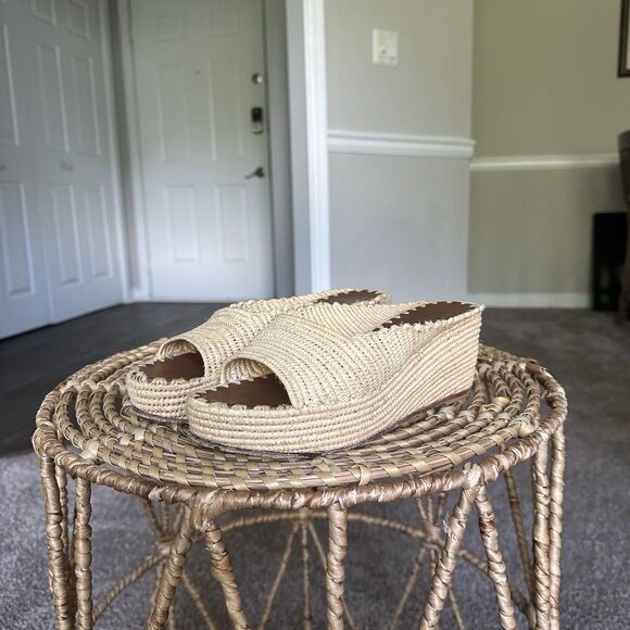 CARRIE FORBES Women's Tan Woven Slip-On Sandals Size 38 Raffia Espadrille US 8 - Picture 1 of 14